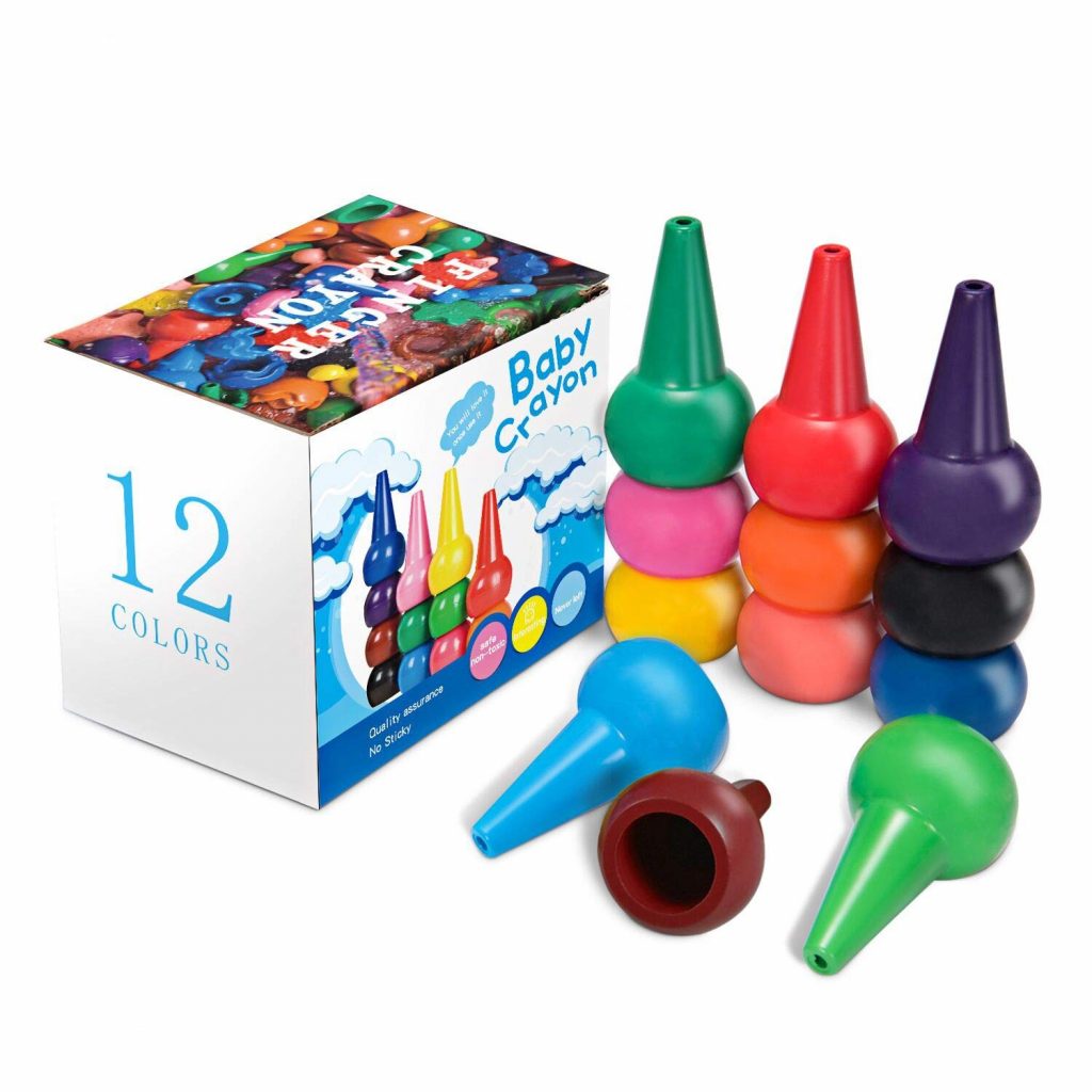 Keten Crayons de Bébé, 12 Crayons Couleurs pour Les Tout-Petits, Sûreté de Lavage et Non Toxiques pour Tout-Petits Bâtonnets de Crayons Jouets Empilables pour Bébés, Enfants, Garçons et Filles