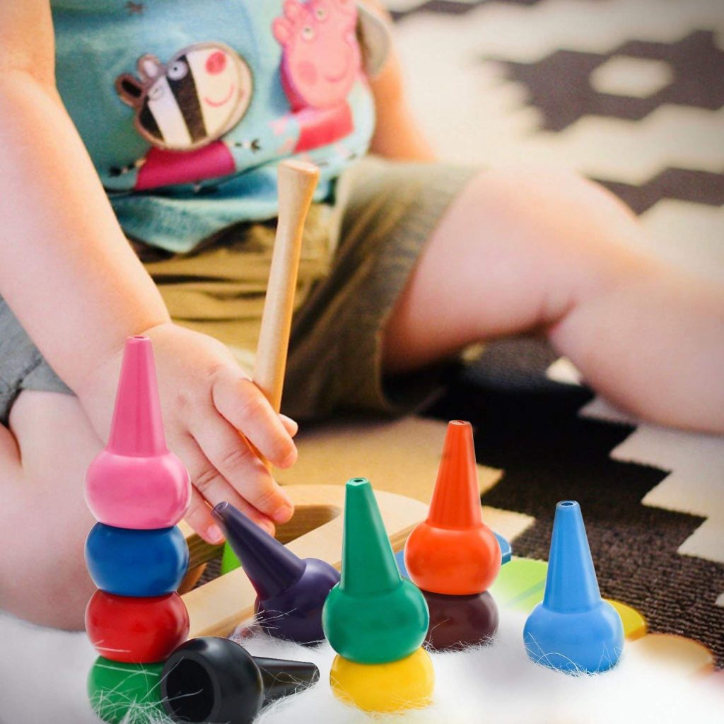 Keten Crayons de Bébé, 12 Crayons Couleurs pour Les Tout-Petits, Sûreté de Lavage et Non Toxiques pour Tout-Petits Bâtonnets de Crayons Jouets Empilables pour Bébés, Enfants, Garçons et Filles
